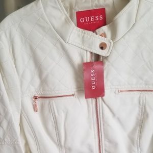 NWT Women's Guess Gardini PU Jacket Cream XL